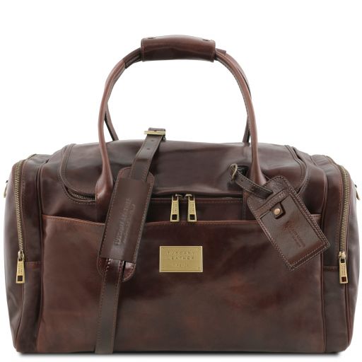 Dark Brown leather Duffel Bags TL Voyager by Tuscany Leather