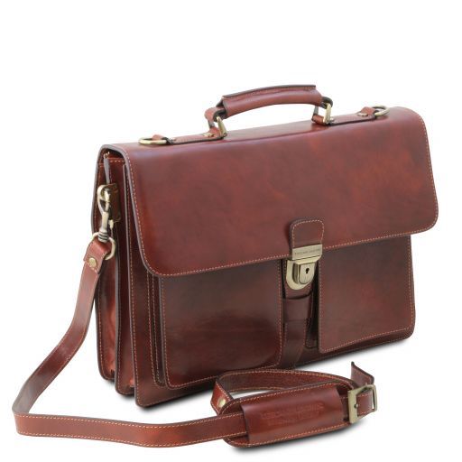 Dark Brown leather Briefcases Assisi - by Tuscany Leather