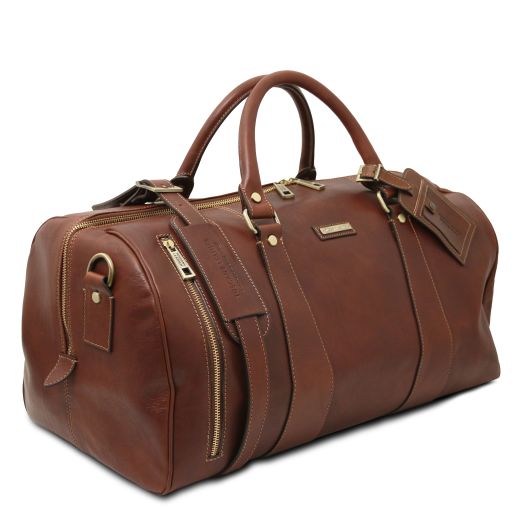 Dark Brown leather Duffel Bags TL Voyager by Tuscany Leather