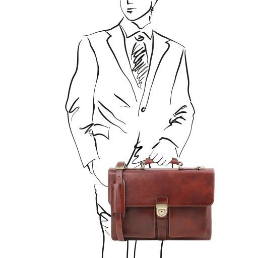 Dark Brown leather Briefcases Assisi - by Tuscany Leather