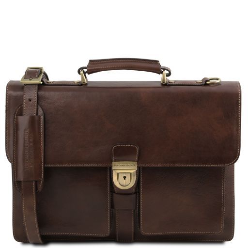 Dark Brown leather Briefcases Assisi - by Tuscany Leather