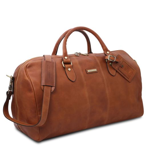 Dark Brown leather Duffel Bags Lisbona - by Tuscany Leather