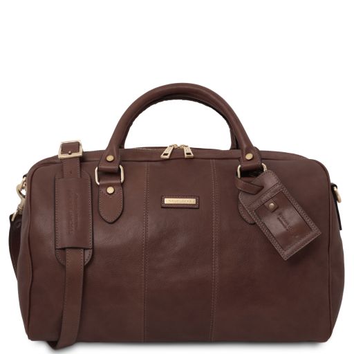 Dark Brown leather Duffel Bags Lisbona - by Tuscany Leather