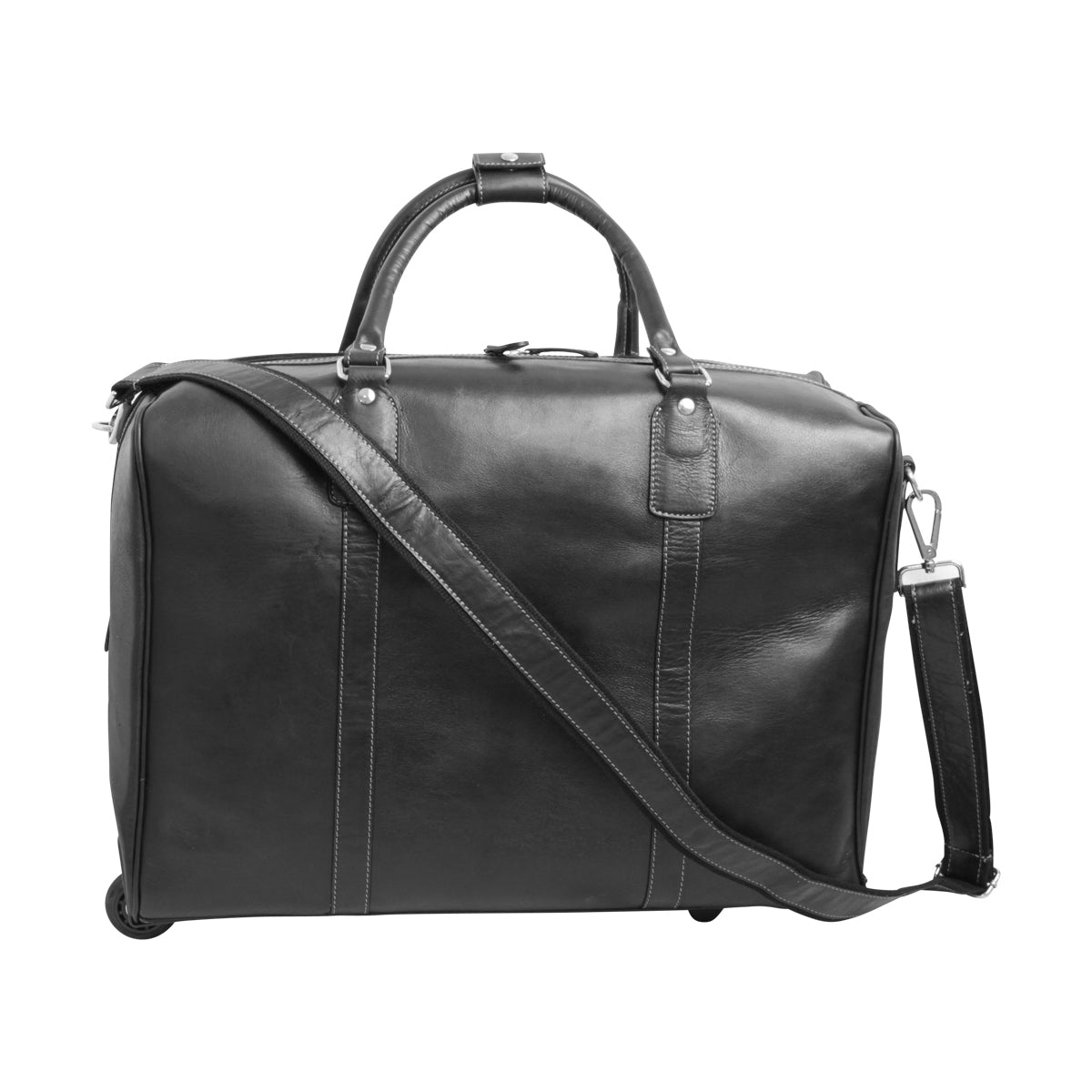 Premium Oiled Calfskin Leather Duffel Bag - Black