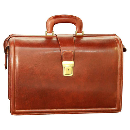 Leather Briefcase With 3 Compartments - Brown
