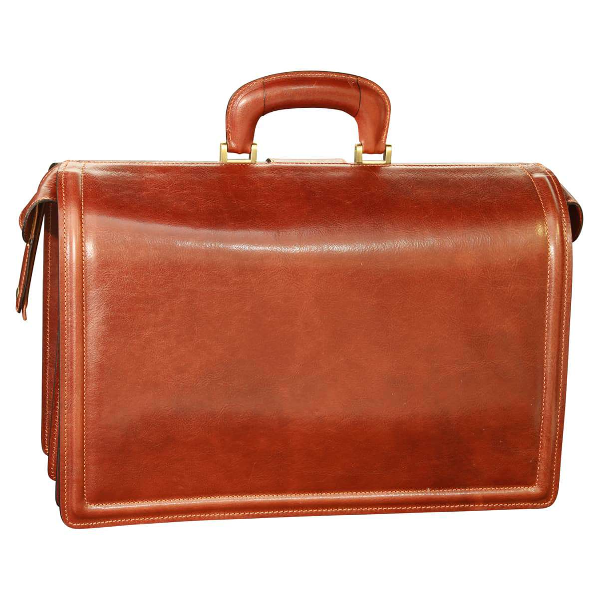 Leather Briefcase With 3 Compartments - Brown