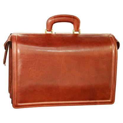 Leather Briefcase With 3 Compartments - Brown