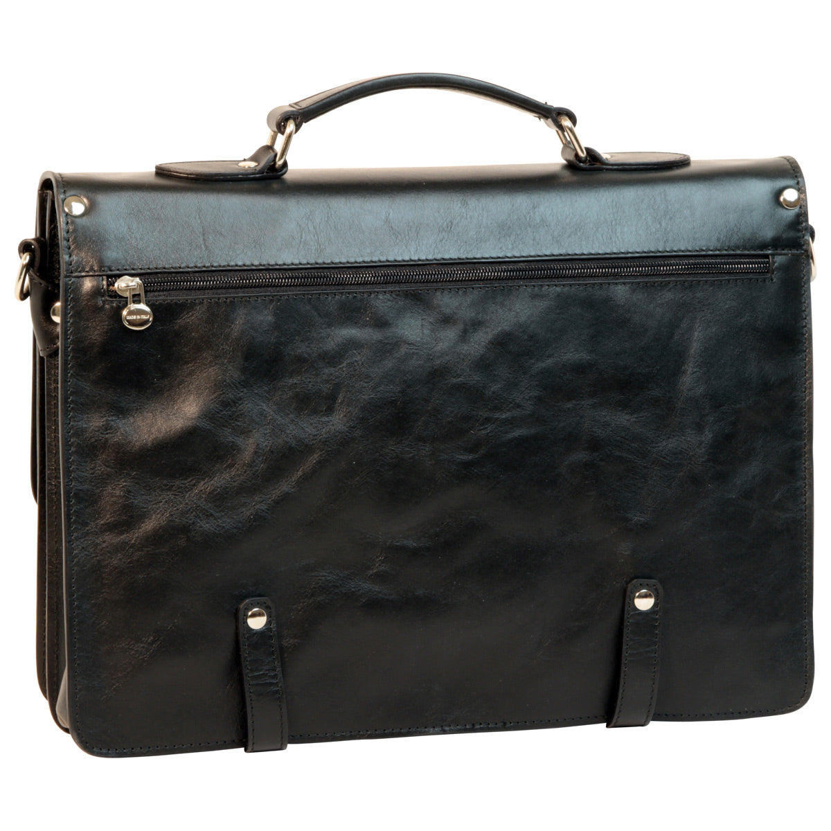 Leather Briefcase With Buckle Closures - Black