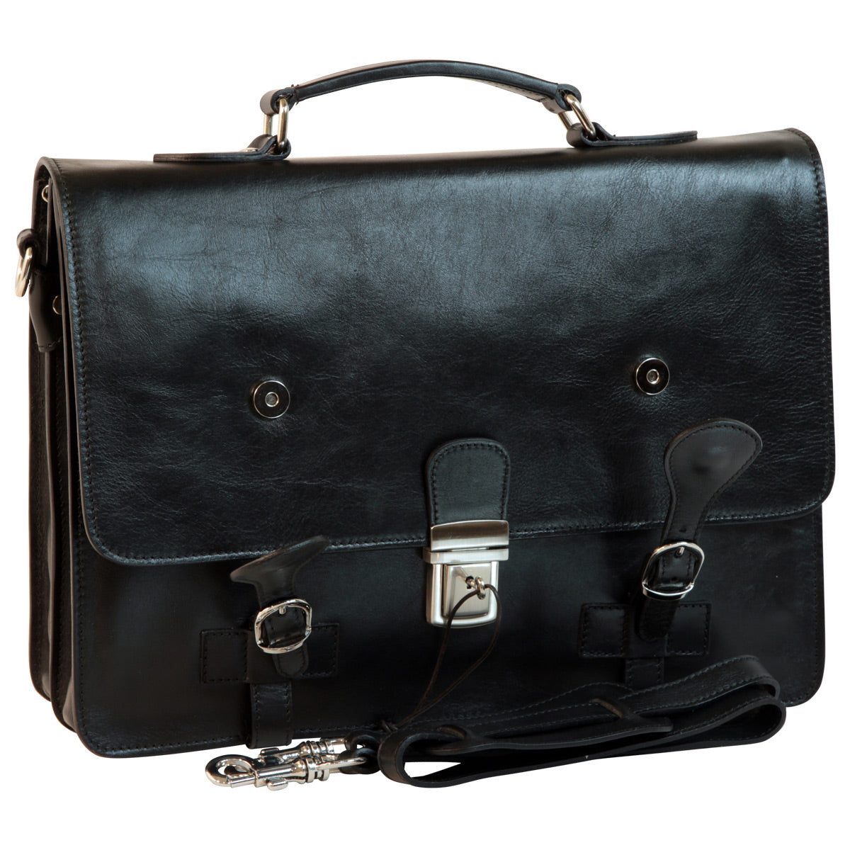 Leather Briefcase With Buckle Closures - Black