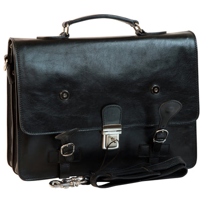 Leather Briefcase With Buckle Closures - Black