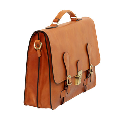 Leather Briefcase With Buckle Closures - Brown Colonial