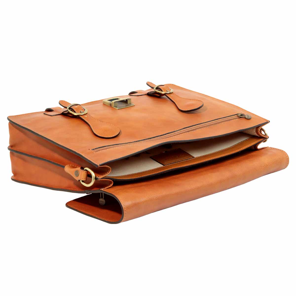 Leather Briefcase With Buckle Closures - Brown Colonial