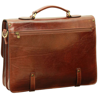 Leather Briefcase With Buckle Closures - Brown