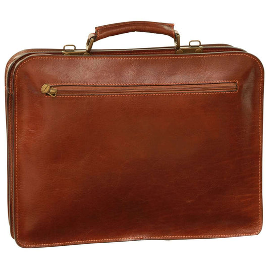 Leather Briefcase With Belt Straps - Brown