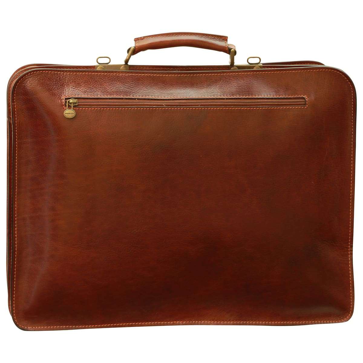 Leather Briefcase With Front Pockets (Magnetic Lock) - Brown