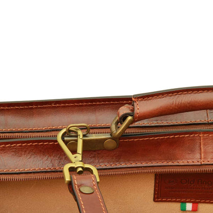 Leather Briefcase With Front Pockets (Magnetic Lock) - Brown