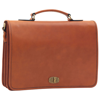 Cowhide Leather Full Length Flap Briefcase - Brown Colonial