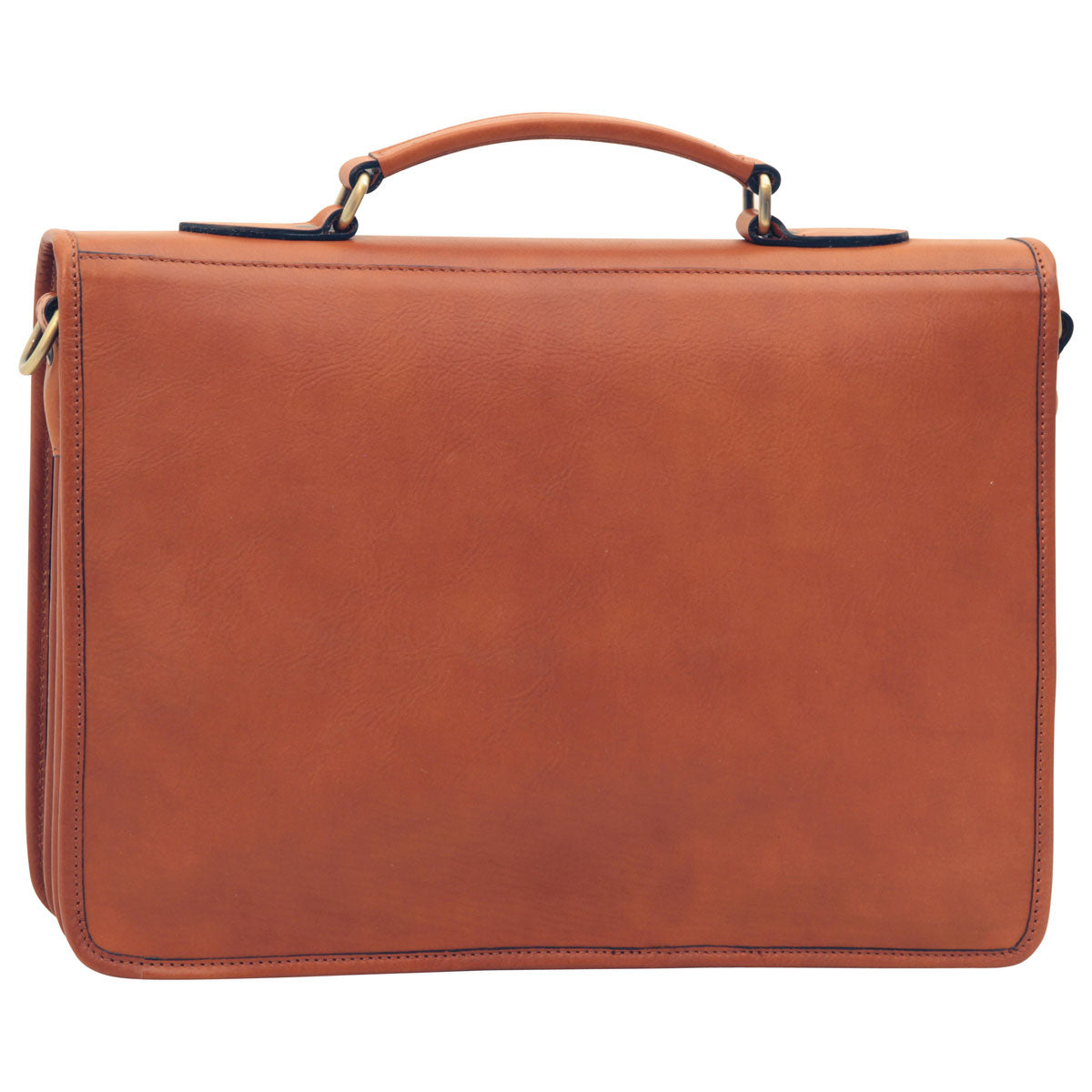 Cowhide Leather Full Length Flap Briefcase - Brown Colonial