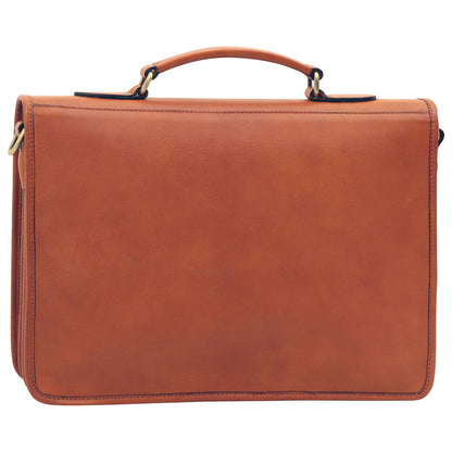 Cowhide Leather Full Length Flap Briefcase - Brown Colonial