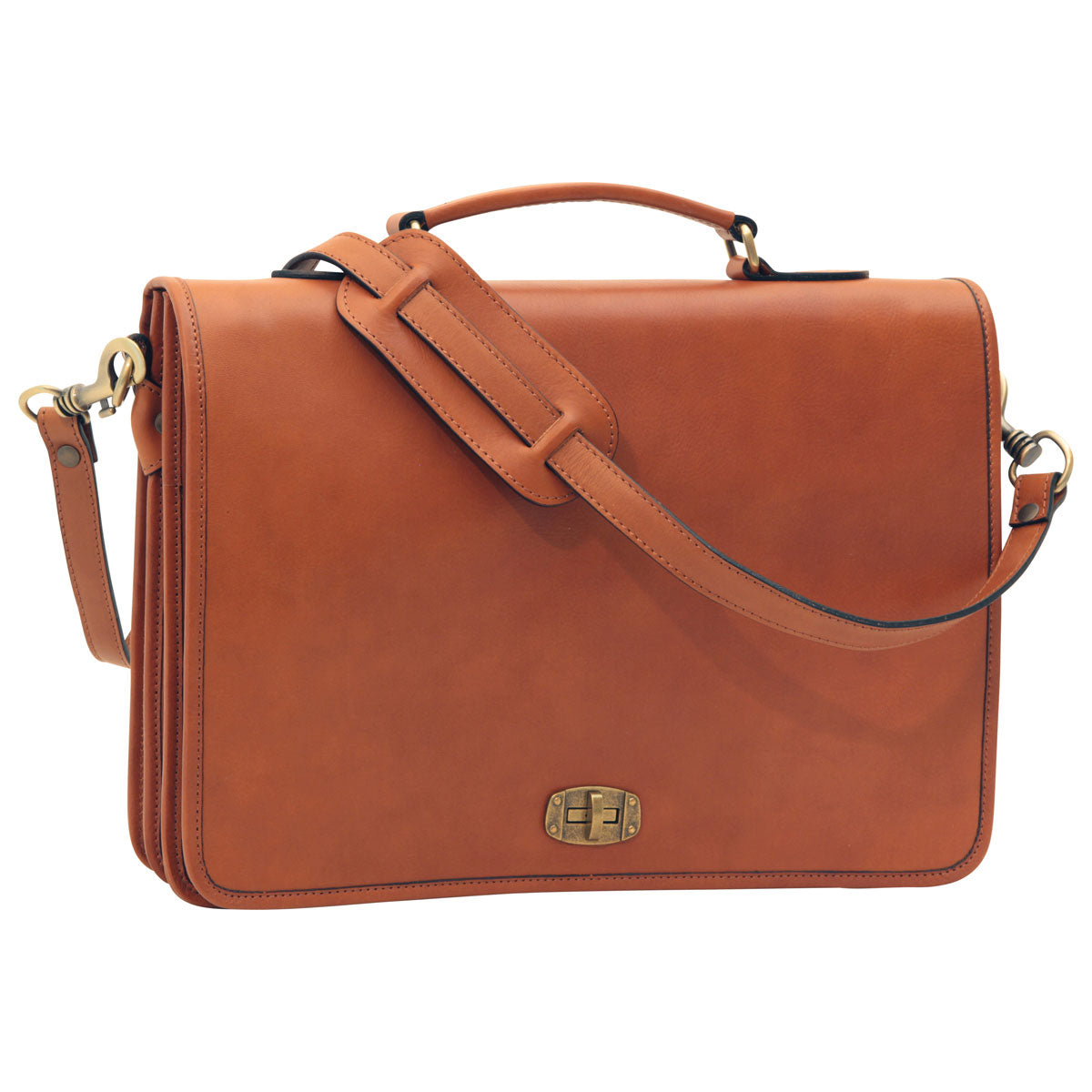 Cowhide Leather Full Length Flap Briefcase - Brown Colonial