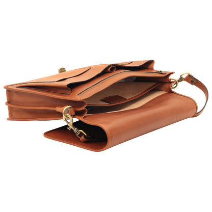 Cowhide Leather Full Length Flap Briefcase - Brown Colonial