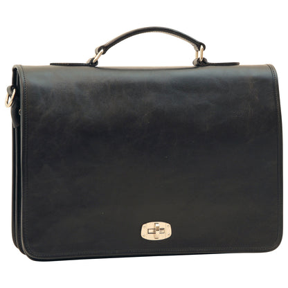 Cowhide Leather Full Length Flap Briefcase - Black