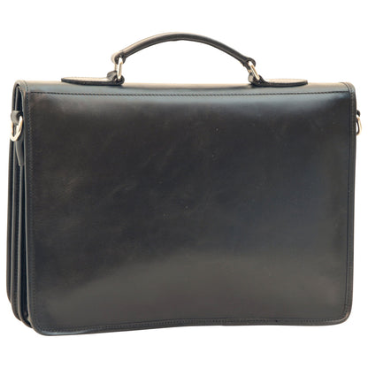 Cowhide Leather Full Length Flap Briefcase - Black