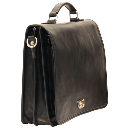 Cowhide Leather Full Length Flap Briefcase - Black