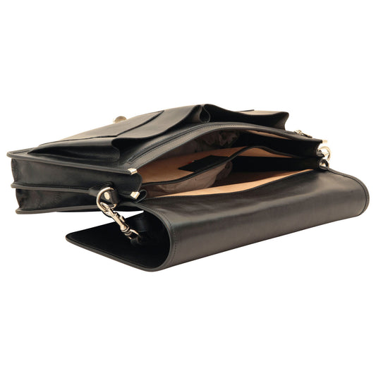 Cowhide Leather Full Length Flap Briefcase - Black