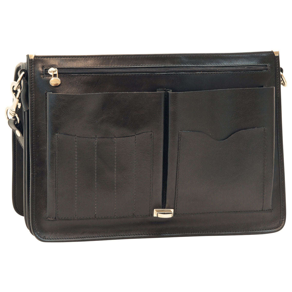 Cowhide Leather Full Length Flap Briefcase - Black