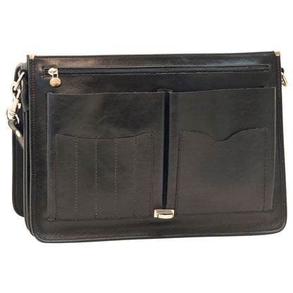 Cowhide Leather Full Length Flap Briefcase - Black