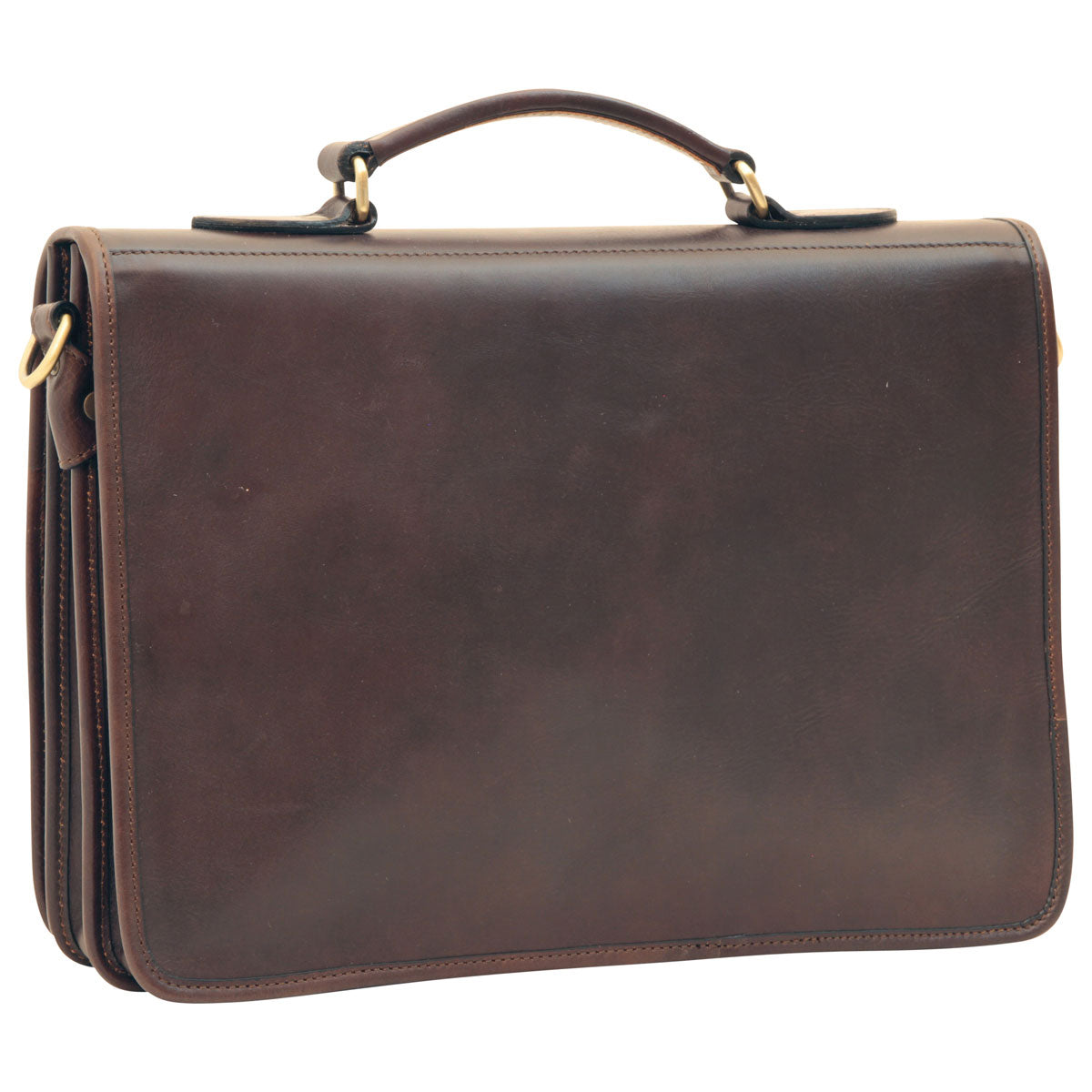 Cowhide Leather Full Length Flap Briefcase - Dark Brown