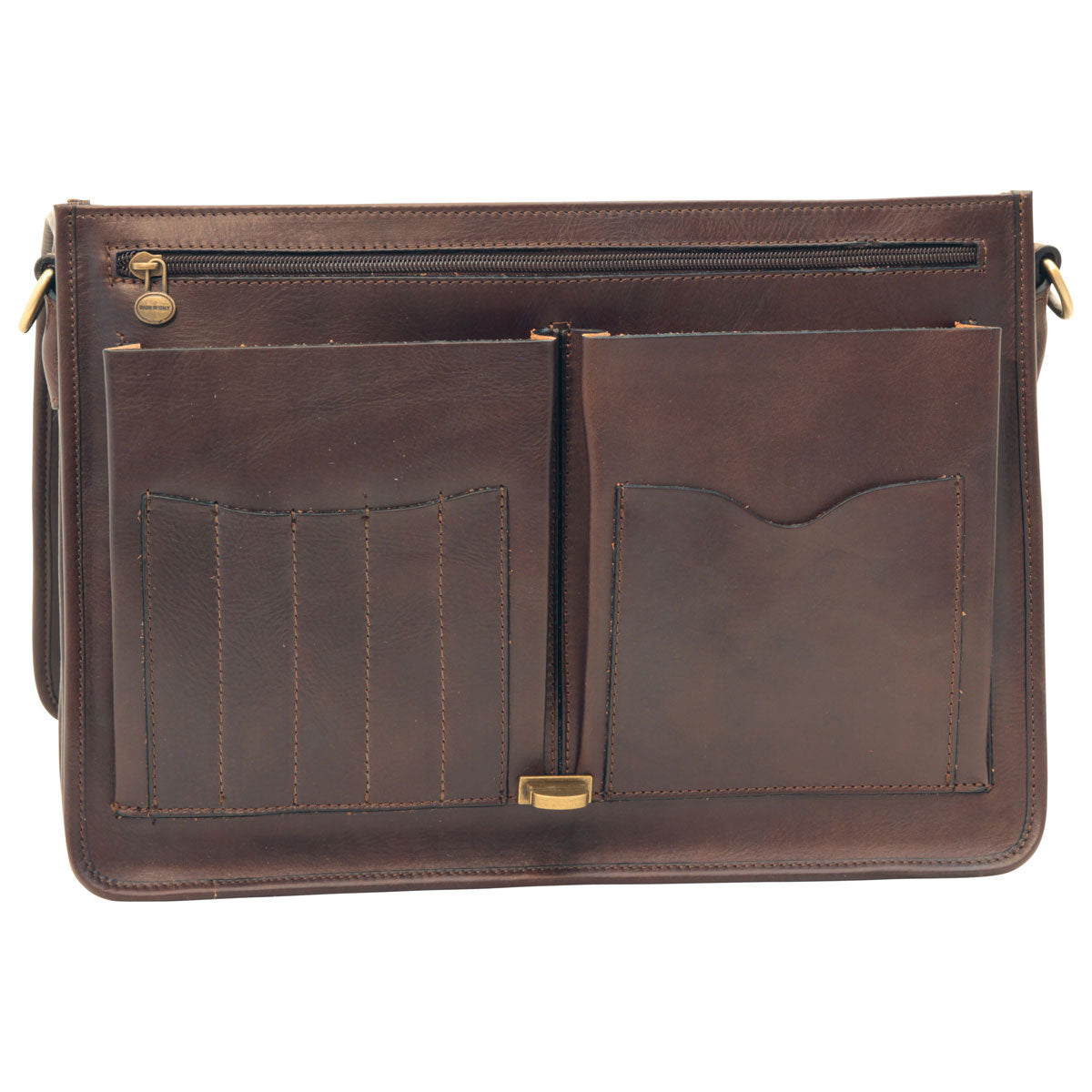 Cowhide Leather Full Length Flap Briefcase - Dark Brown