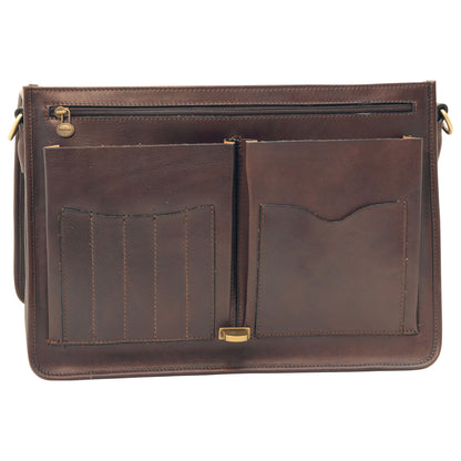 Cowhide Leather Full Length Flap Briefcase - Dark Brown