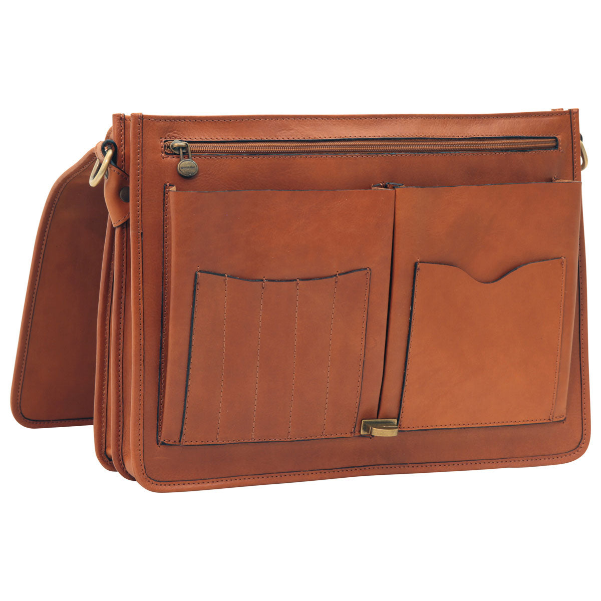 Cowhide Leather Full Length Flap Briefcase - Brown Colonial