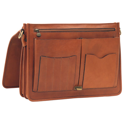 Cowhide Leather Full Length Flap Briefcase - Brown Colonial