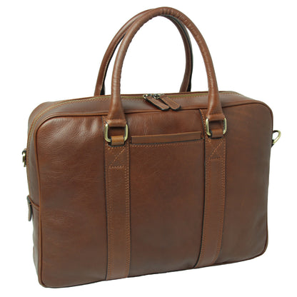 Soft Calfskin Leather Briefcase - Chestnut