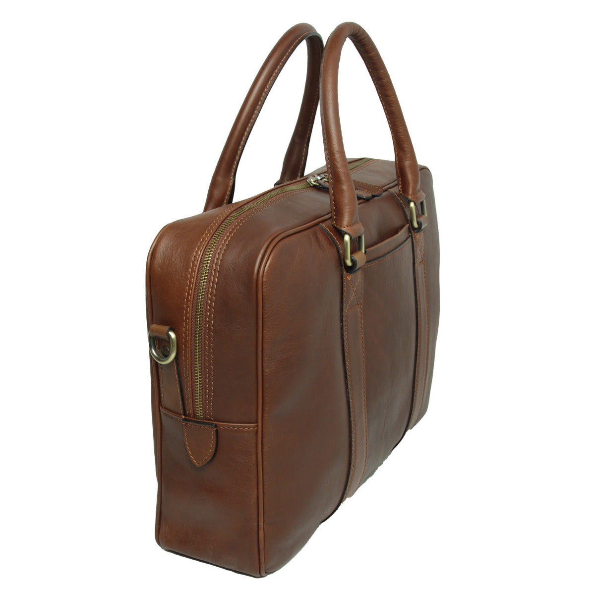Soft Calfskin Leather Briefcase - Chestnut