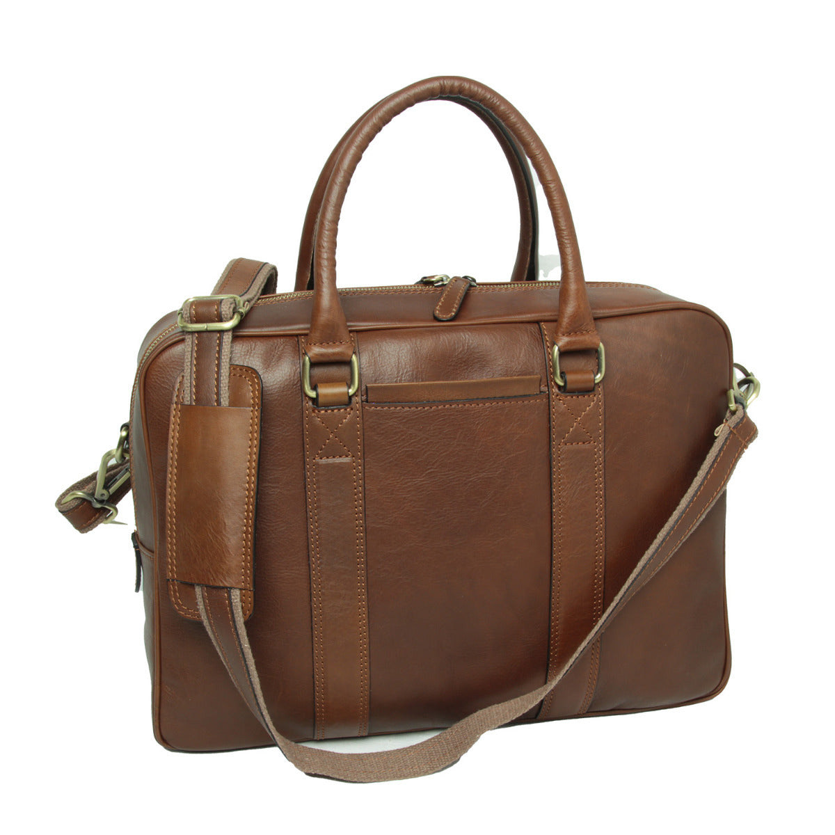 Soft Calfskin Leather Briefcase - Chestnut
