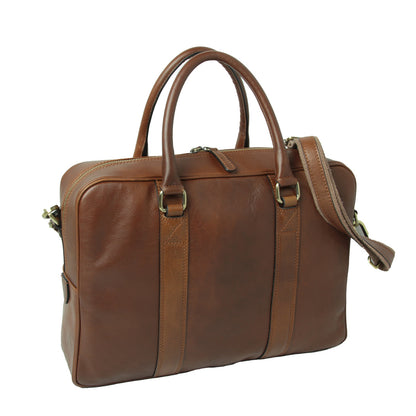 Soft Calfskin Leather Briefcase - Chestnut