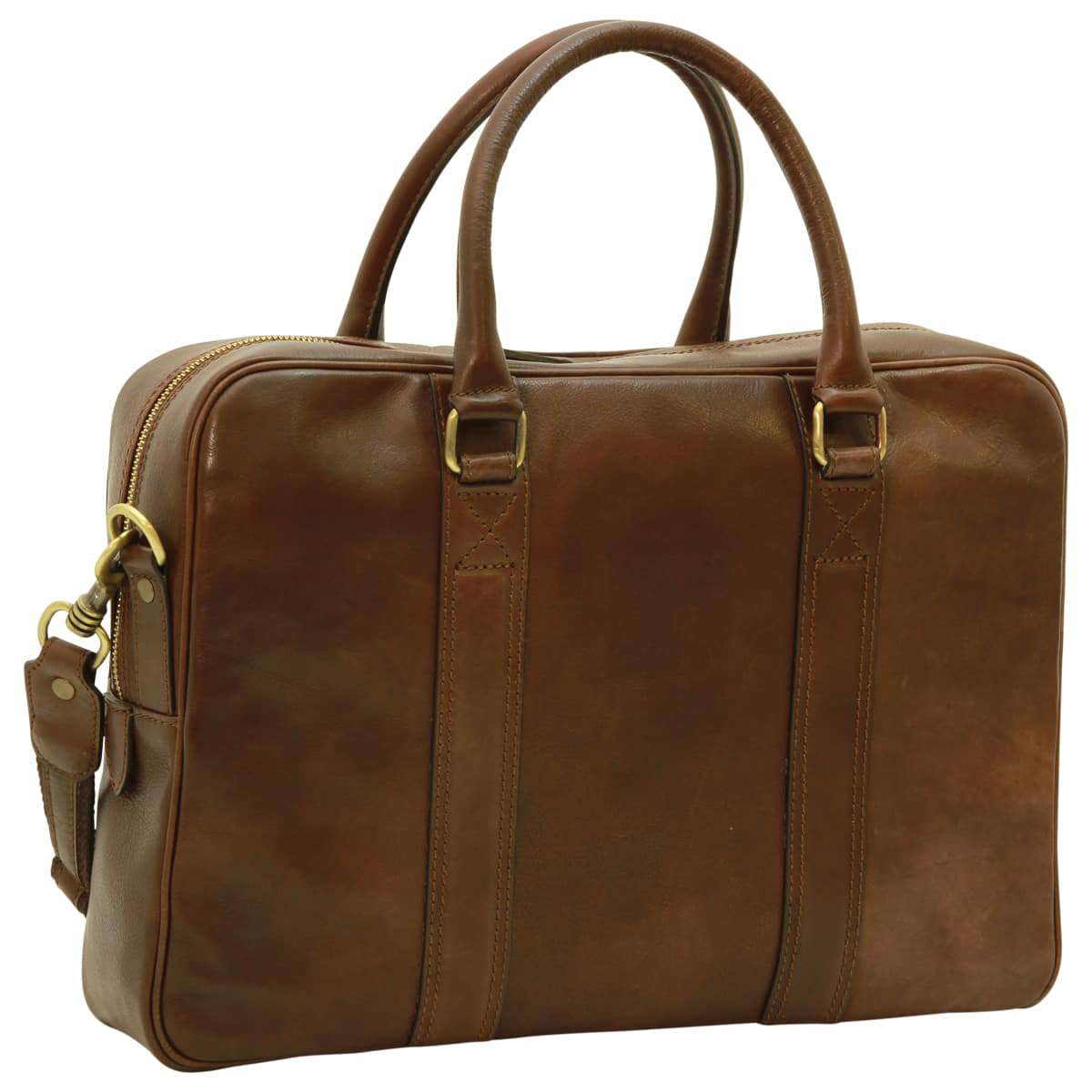 Soft Calfskin Leather Briefcase - Dark Brown