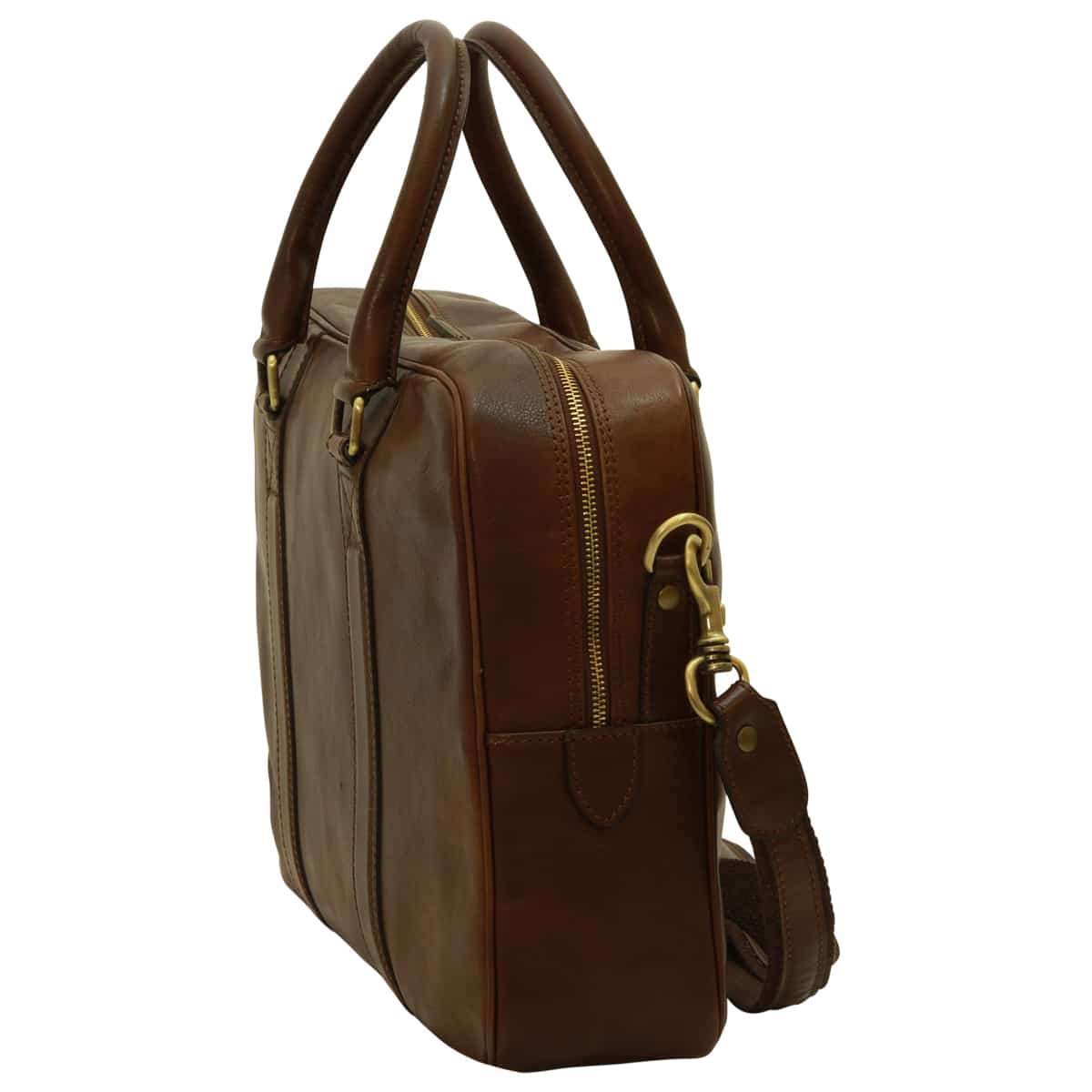Soft Calfskin Leather Briefcase - Dark Brown