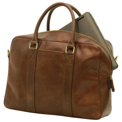 Soft Calfskin Leather Briefcase - Dark Brown