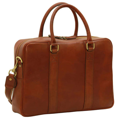 Soft Calfskin Leather Briefcase - Brown
