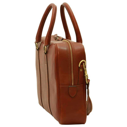 Soft Calfskin Leather Briefcase - Brown
