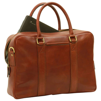 Soft Calfskin Leather Briefcase - Brown