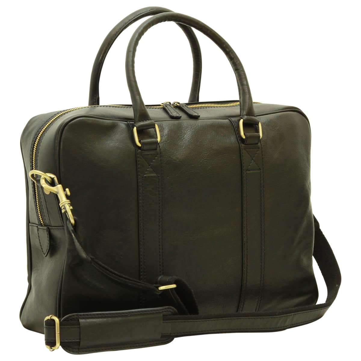 Soft Calfskin Leather Briefcase - Black