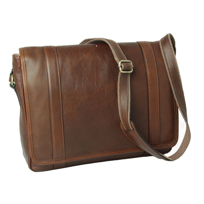 Soft Calfskin Leather Messenger Bag - Chestnut