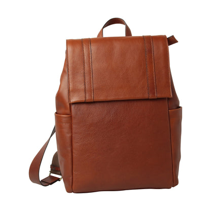 Soft Calfskin Leather Laptop Backpack With Backside Troller Strap -Teak