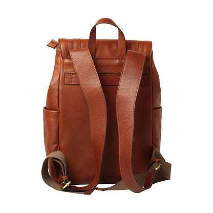 Soft Calfskin Leather Laptop Backpack With Backside Troller Strap -Teak